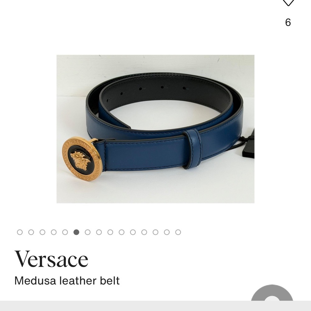 100% authentic Versace Blue Leather Belt with Gold Medusa Round Buckle - Picture 2 of 5